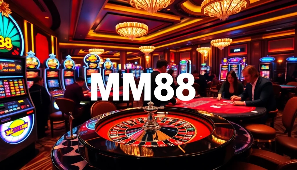 Experience the excitement of MM88 at a vibrant casino table, featuring roulette, poker, and dynamic gaming.