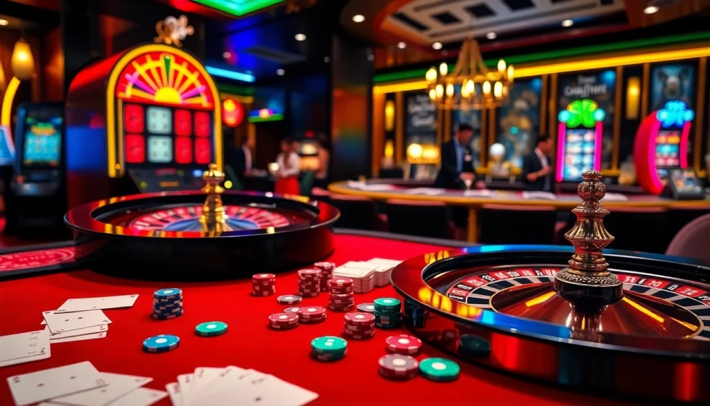 Experience the excitement of TOPVIP casino with vibrant tables, chips, and elegant atmosphere.