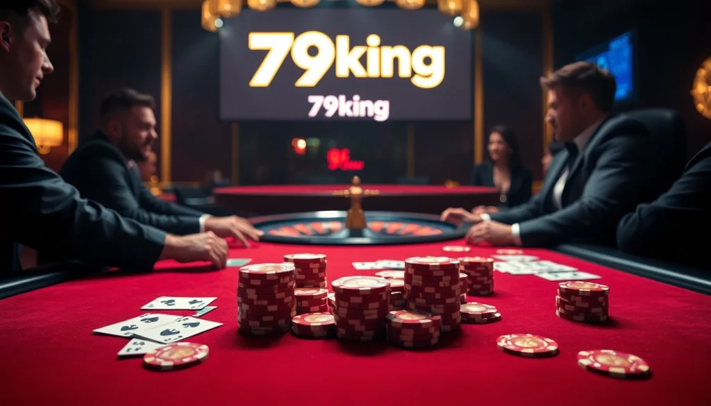 Experience the thrill of betting at 79king’s luxurious casino tables featuring poker chips.