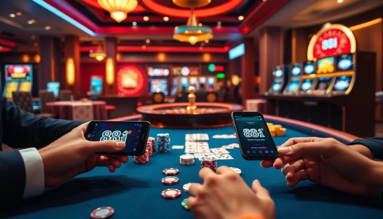 An exciting casino moment featuring players at a poker table, showcasing the 88i online gambling experience.