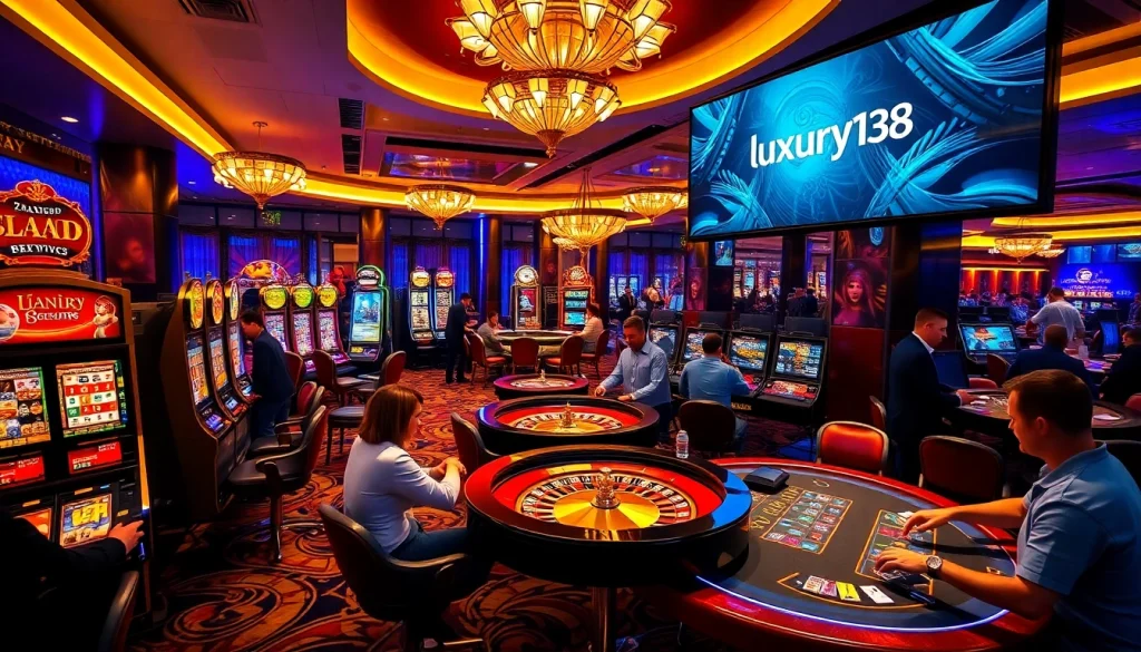 Experience the thrilling ambiance of luxury138 with players enjoying high-stakes gambling on elegant casino games.