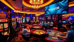 Experience the thrilling ambiance of luxury138 with players enjoying high-stakes gambling on elegant casino games.