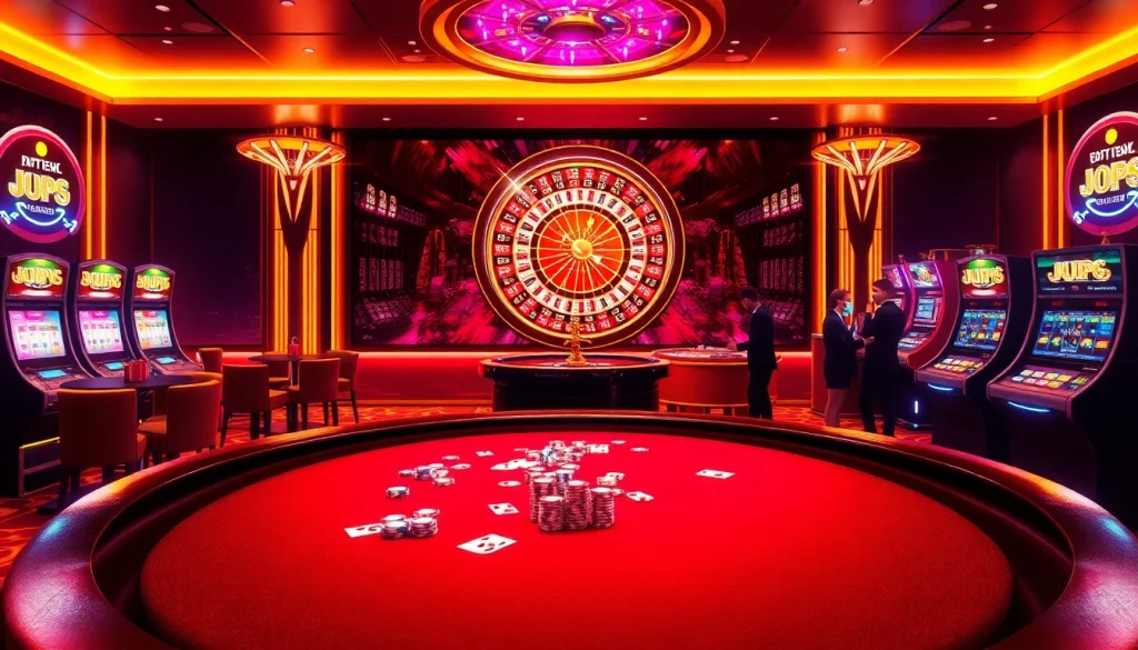 Experience J8's thrilling casino atmosphere with poker tables and dazzling slots.