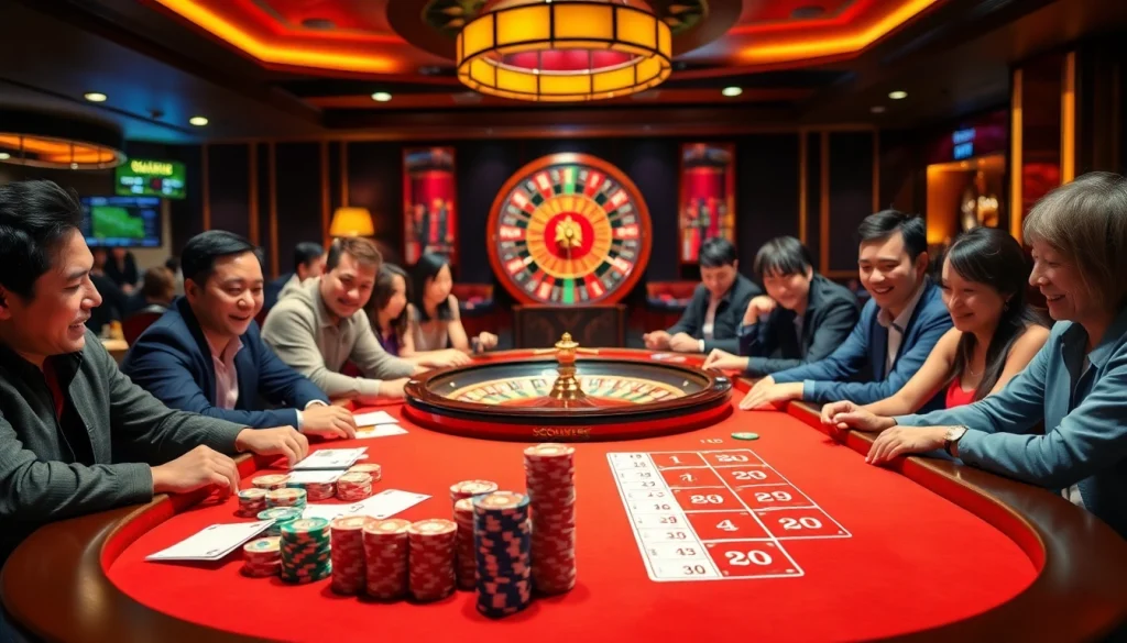 Players engaging in a thrilling togel china game at a vibrant casino table.