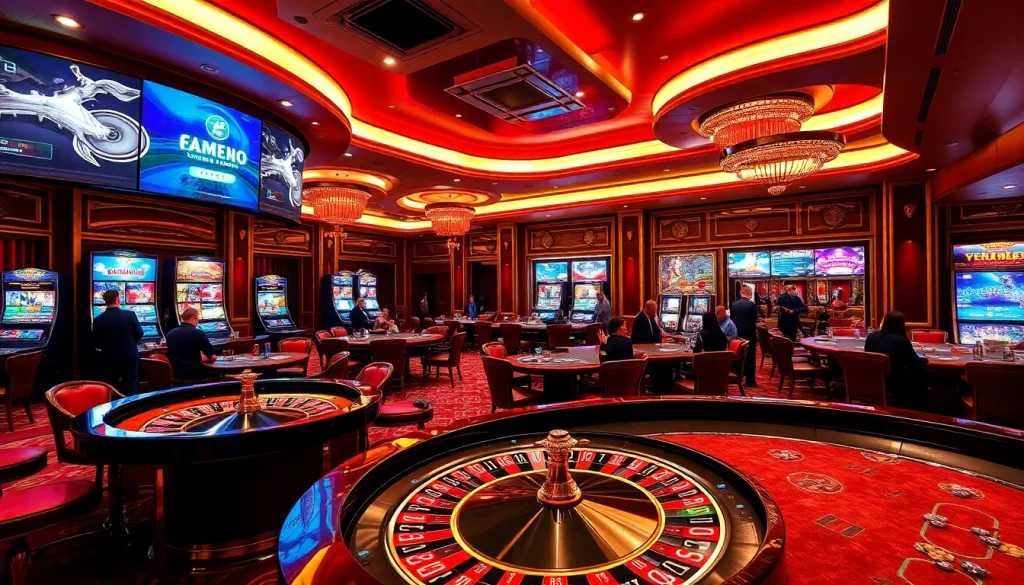 Cổng game 789club featuring a lively casino scene with poker chips and a roulette wheel.