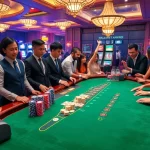 Engage with the thrill of bk8thai ทางเข้า at a vibrant casino table filled with excited players and colorful chips.