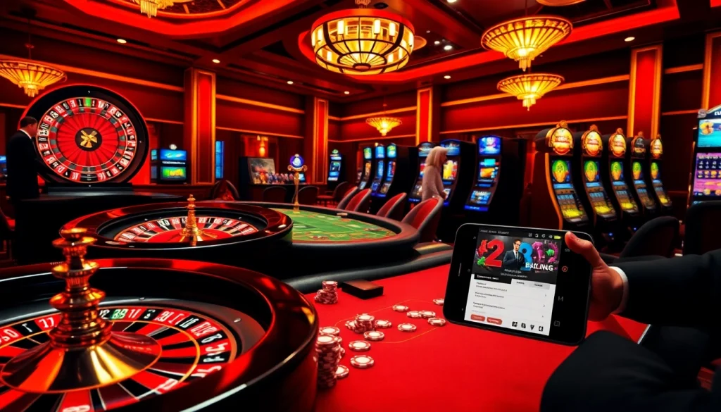 Experience the thrilling 88i game at a luxurious casino with vibrant gaming tables and engaging players.