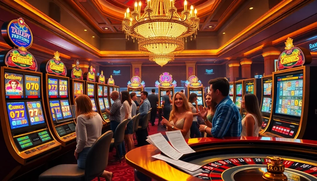 Experience the excitement of slot gacor hari ini with vibrant casino machines and animated players.