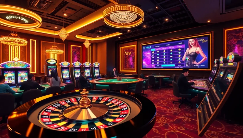 Enjoy an exciting game at bro138's vibrant casino, featuring roulette wheels and eager players.