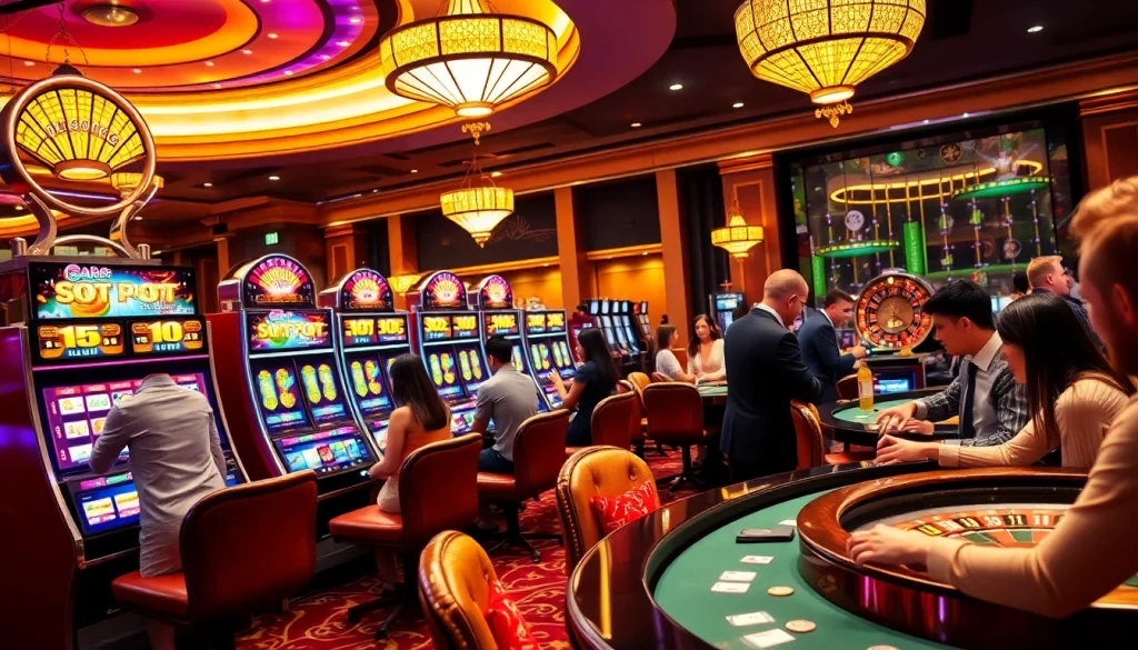 Captivating casino scene featuring slot gacor hari ini jackpots on vibrant machines.
