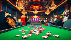 A thrilling online gambling scene showcasing vuabai9.store with vibrant casino elements and lively atmosphere.