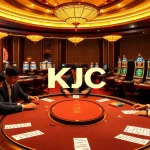 KJC casino scene with poker tables and roulette wheels featuring professional gameplay.